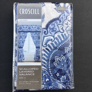 Croscill Valance Leland Scalloped Layered 67” x 18” Floral Blue Discontinued New